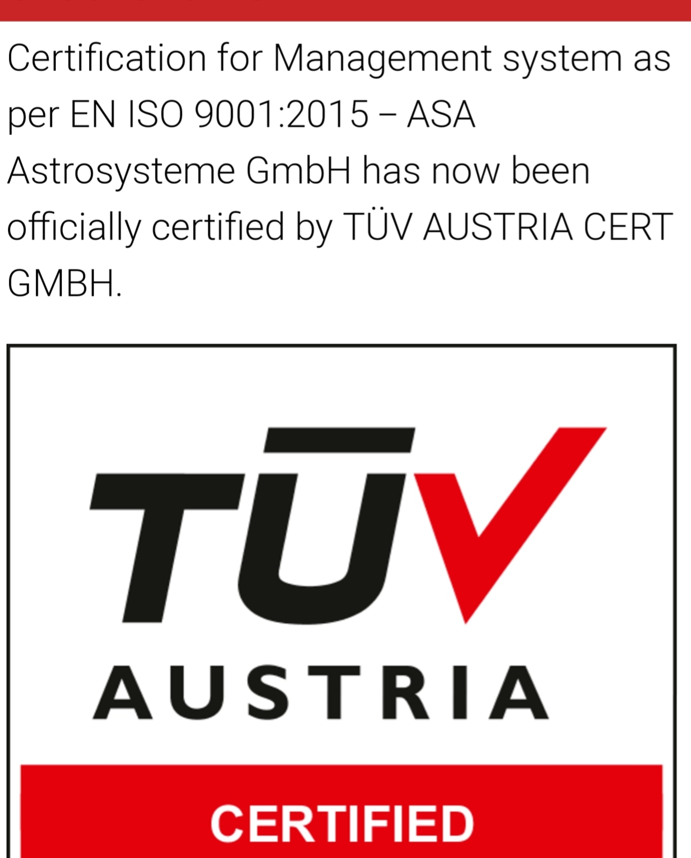 TÜV Approved Testing For Our Products By: SASO